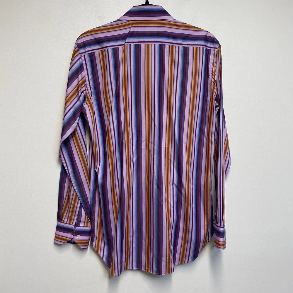 Etro Milano Purple Striped Button Down Shirt Size‎ 38 Italy Multicolor Cotton